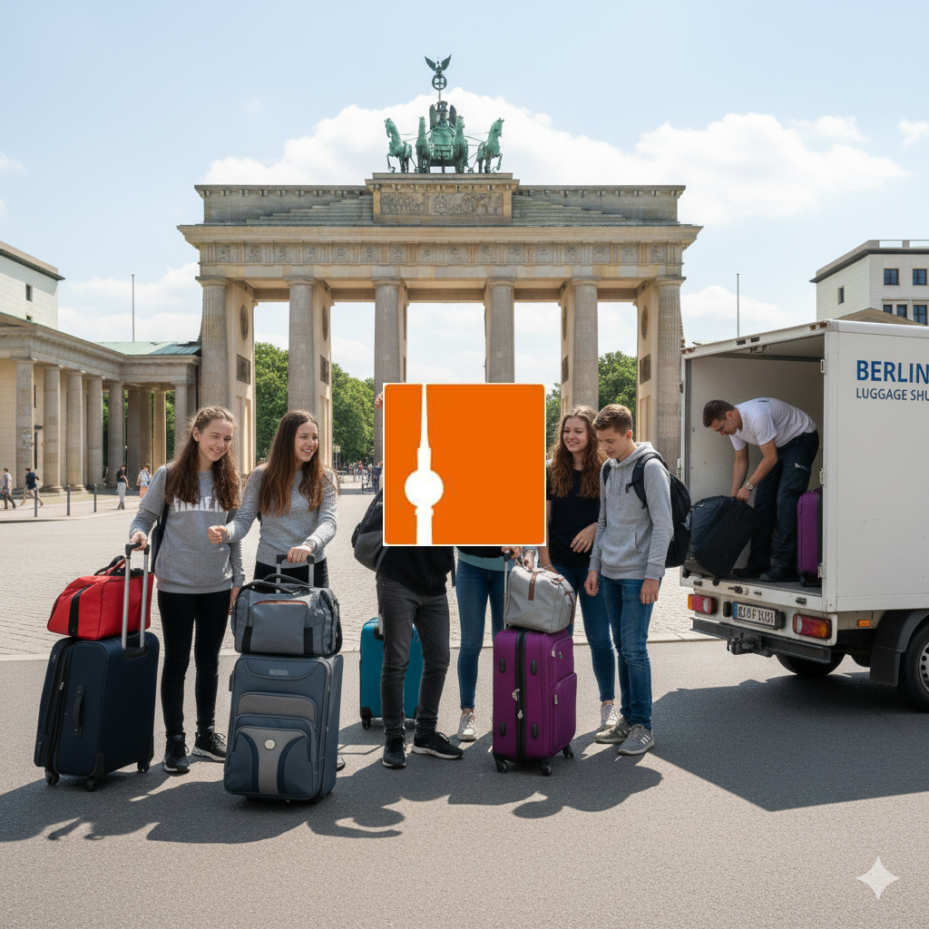 Koffertransport Schulklassen Berlin 03 Koffertransport Schulklassen Berlin - Schulklasse bei Gepäckübergabe