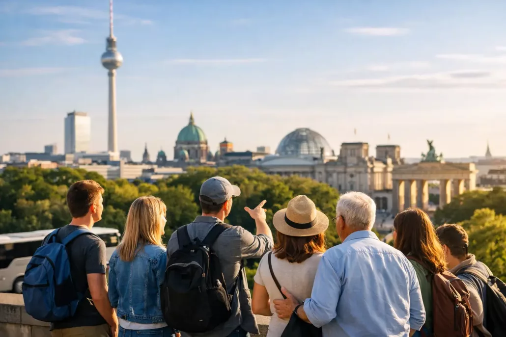 Gruppe betrachtet Berliner Sehenswürdigkeiten.
