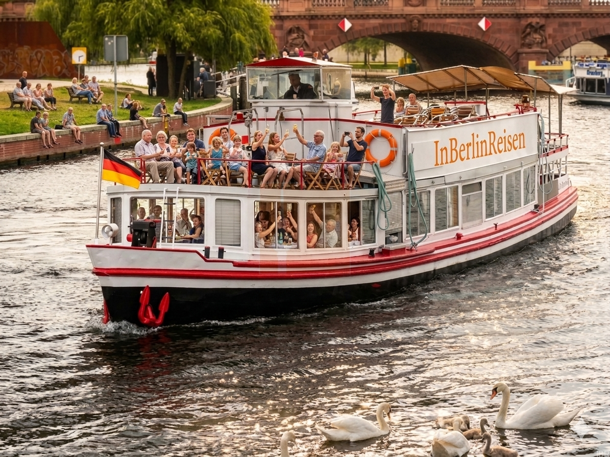 Salonschiff Nostalgie mieten Berlin – InBerlinReisen Historisches Salonschiff Nostalgie in Berlin mieten für Familienfeiern und Events bis 50 Personen – InBerlinReisen. - KI-generiert